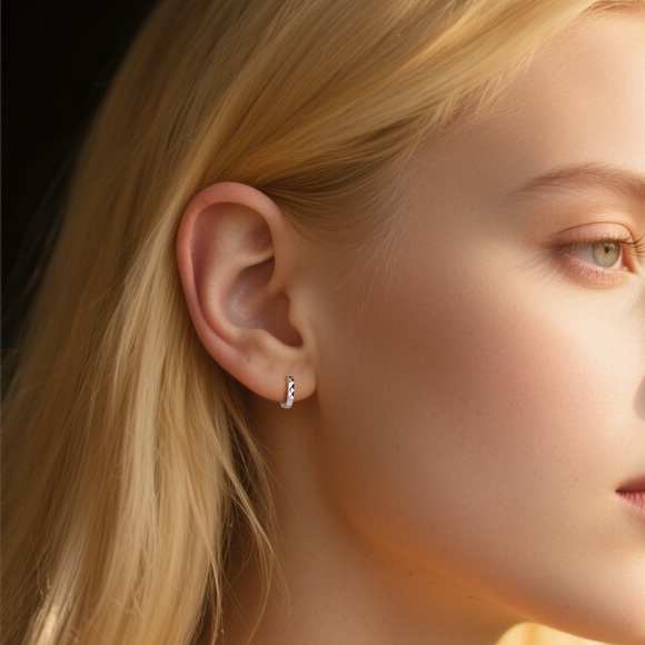 Silver Diamond Cut Hoops Earrings/Cartilage Hoops- 10mm Silver SH037 - Picture 8 of 8